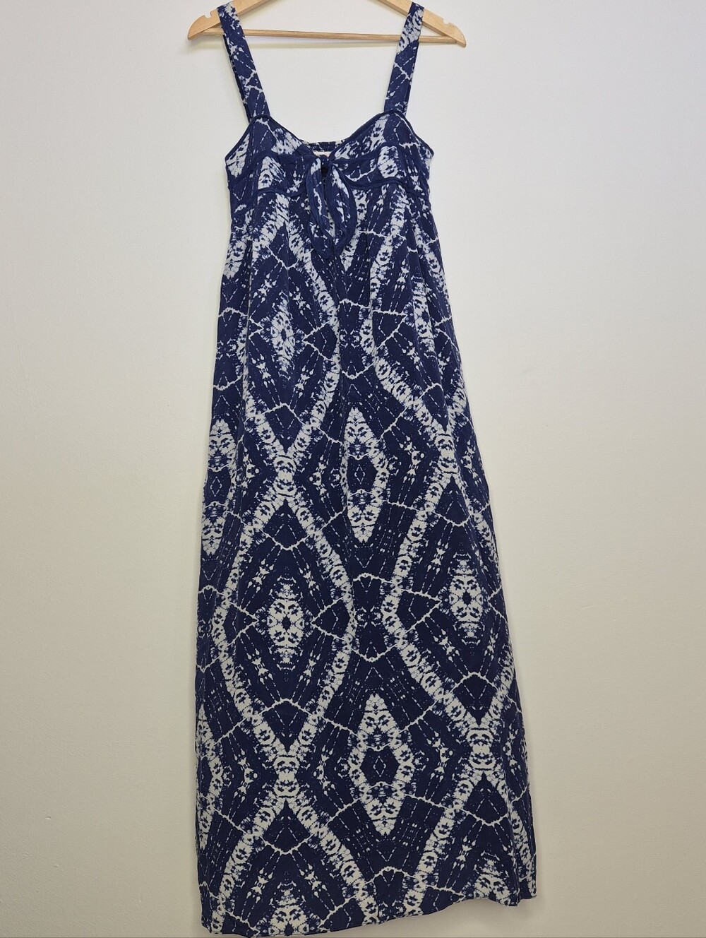Rebecca Taylor Blue Indigo Shibori Silk Tie Dye Smocked Boho Maxi Dress Size 0